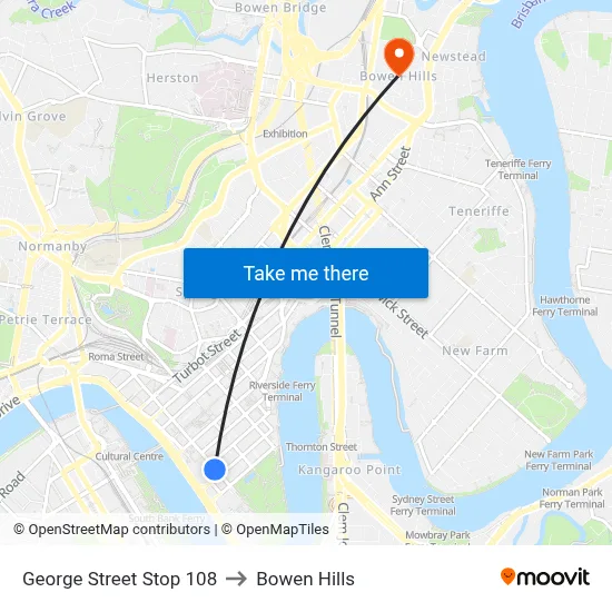 George Street Stop 108 to Bowen Hills map