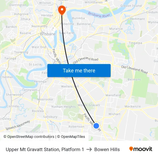 Upper Mt Gravatt Station, Platform 1 to Bowen Hills map