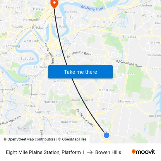 Eight Mile Plains Station, Platform 1 to Bowen Hills map