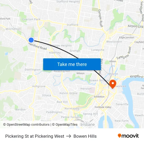 Pickering St at Pickering West to Bowen Hills map
