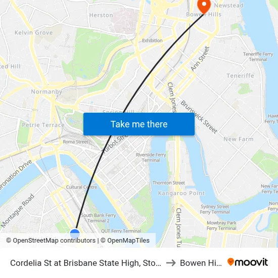 Cordelia St at Brisbane State High, Stop 3 to Bowen Hills map