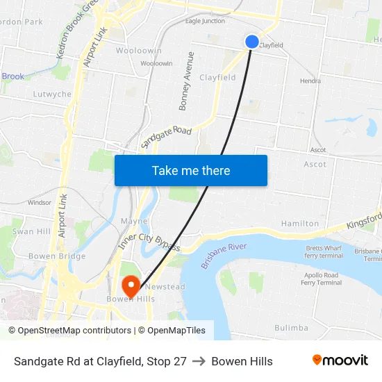 Sandgate Rd at Clayfield, Stop 27 to Bowen Hills map