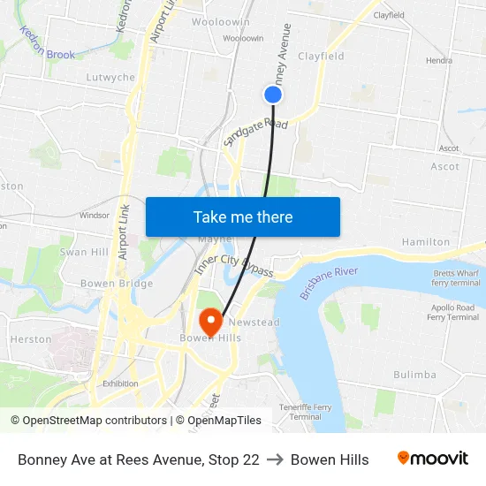 Bonney Ave at Rees Avenue, Stop 22 to Bowen Hills map