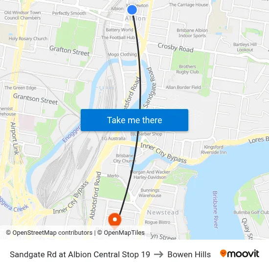 Sandgate Rd at Albion Central Stop 19 to Bowen Hills map