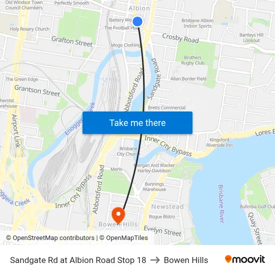 Sandgate Rd at Albion Road Stop 18 to Bowen Hills map