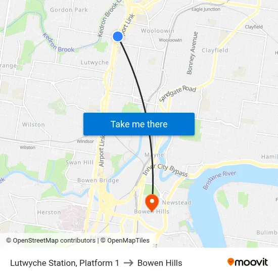 Lutwyche Station, Platform 1 to Bowen Hills map