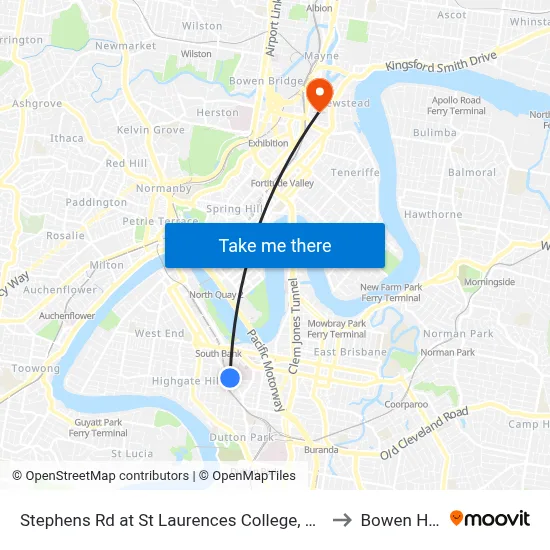 Stephens Rd at St Laurences College, Stop 7 to Bowen Hills map