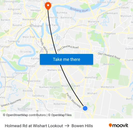 Holmead Rd at Wishart Lookout to Bowen Hills map