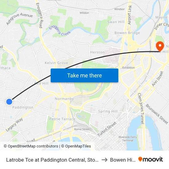 Latrobe Tce at Paddington Central, Stop 10 to Bowen Hills map