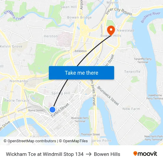 Wickham Tce at Windmill Stop 134 to Bowen Hills map