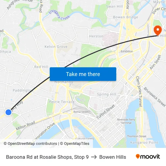 Baroona Rd at Rosalie Shops, Stop 9 to Bowen Hills map