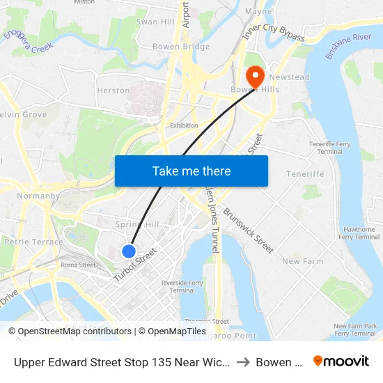 Upper Edward Street Stop 135 Near Wickham Tce to Bowen Hills map