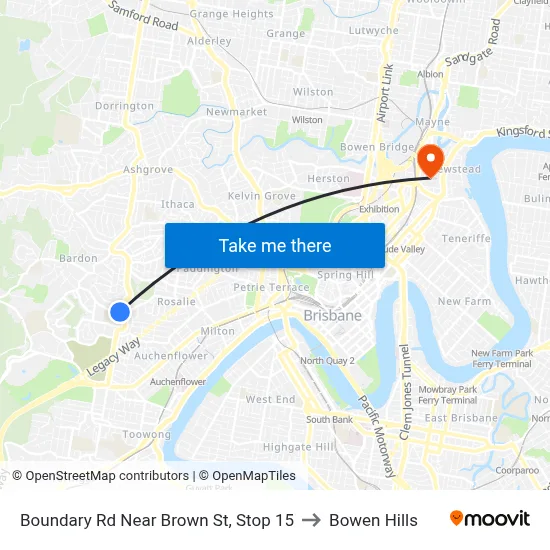 Boundary Rd Near Brown St, Stop 15 to Bowen Hills map