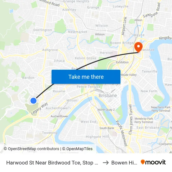 Harwood St Near Birdwood Tce, Stop 28a to Bowen Hills map
