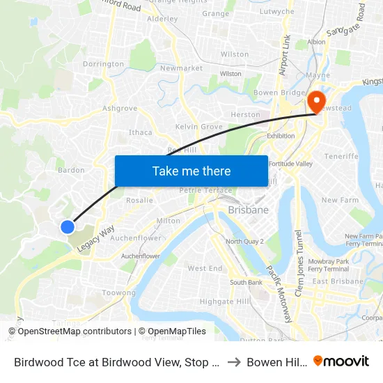 Birdwood Tce at Birdwood View, Stop 30 to Bowen Hills map
