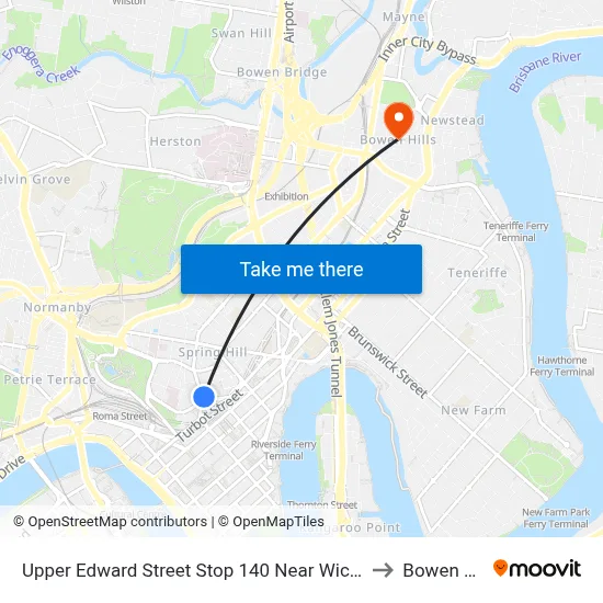 Upper Edward Street Stop 140 Near Wickham Tce to Bowen Hills map