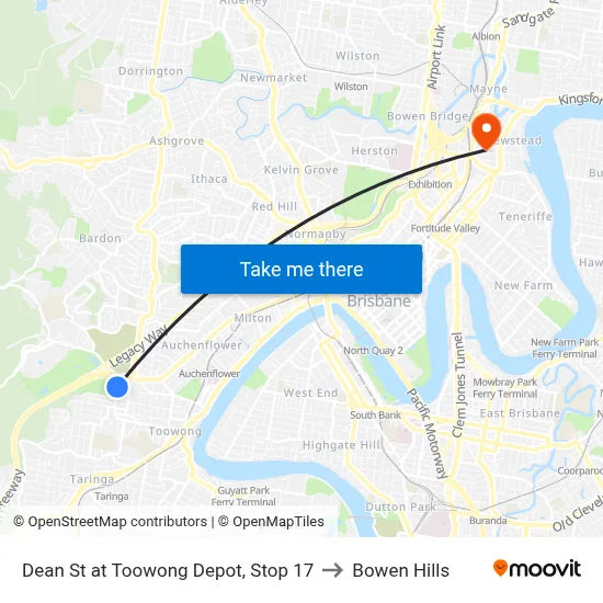 Dean St at Toowong Depot, Stop 17 to Bowen Hills map