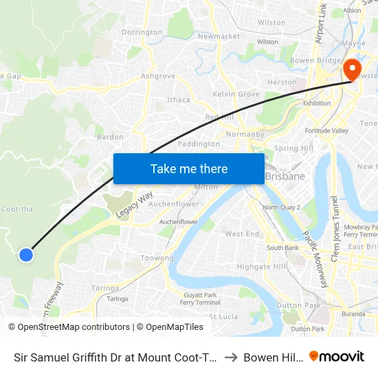 Sir Samuel Griffith Dr at Mount Coot-Tha to Bowen Hills map