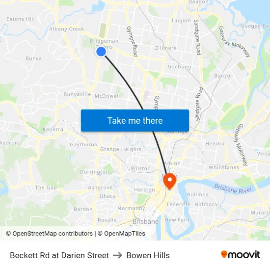 Beckett Rd at Darien Street to Bowen Hills map