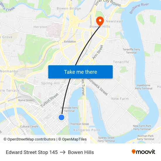 Edward Street Stop 145 to Bowen Hills map