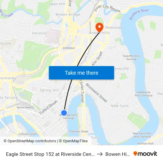 Eagle Street Stop 152 at Riverside Centre to Bowen Hills map