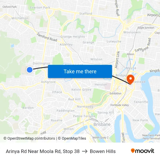 Arinya Rd Near Moola Rd, Stop 38 to Bowen Hills map