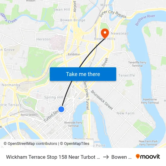 Wickham Terrace Stop 158 Near Turbot St, Stand A to Bowen Hills map