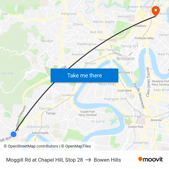 Moggill Rd at Chapel Hill, Stop 28 to Bowen Hills map