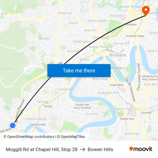Moggill Rd at Chapel Hill, Stop 28 to Bowen Hills map