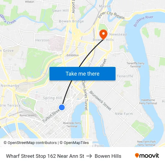 Wharf Street Stop 162 Near Ann St to Bowen Hills map