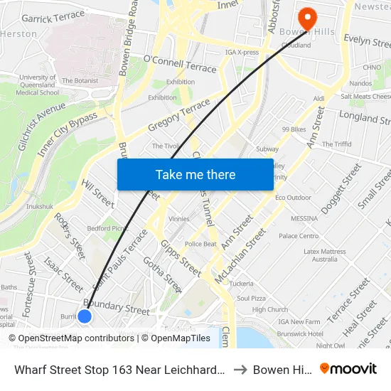 Wharf Street Stop 163 Near Leichhardt St to Bowen Hills map