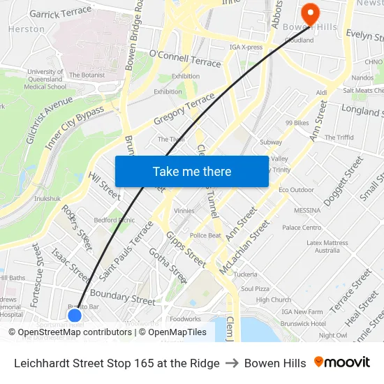 Leichhardt Street Stop 165 at the Ridge to Bowen Hills map