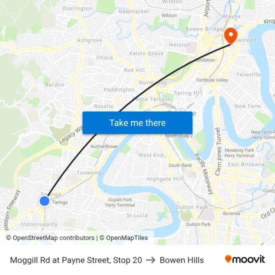 Moggill Rd at Payne Street, Stop 20 to Bowen Hills map