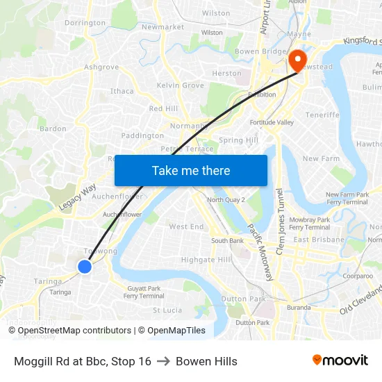 Moggill Rd at Bbc, Stop 16 to Bowen Hills map