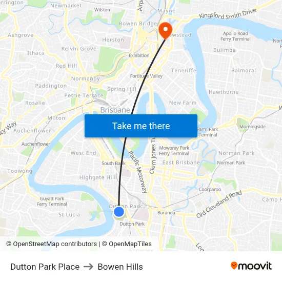 Dutton Park Place to Bowen Hills map