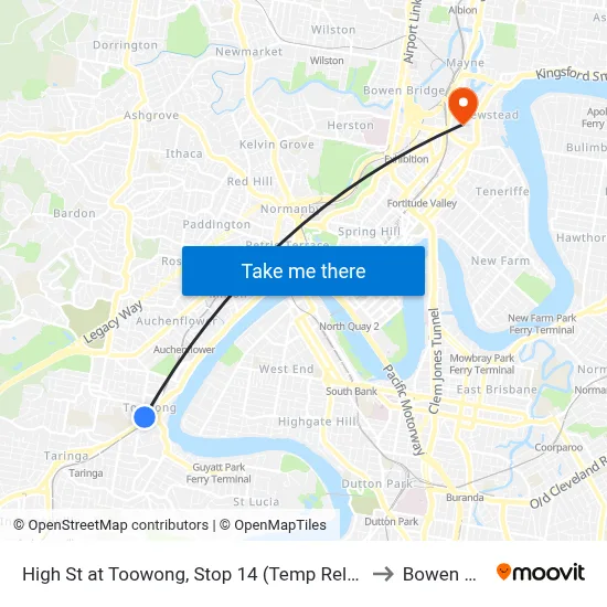 High St at Toowong, Stop 14 (Temp Relocation) to Bowen Hills map