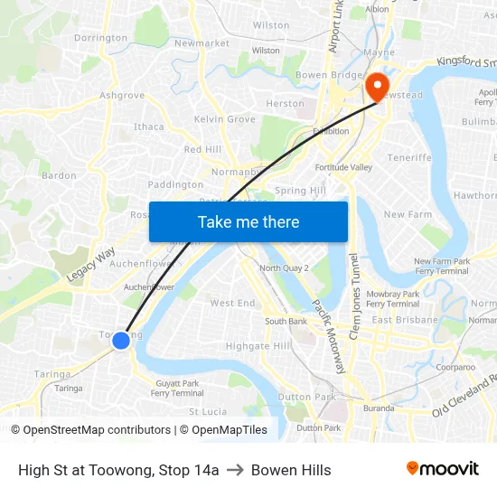 High St at Toowong, Stop 14a to Bowen Hills map