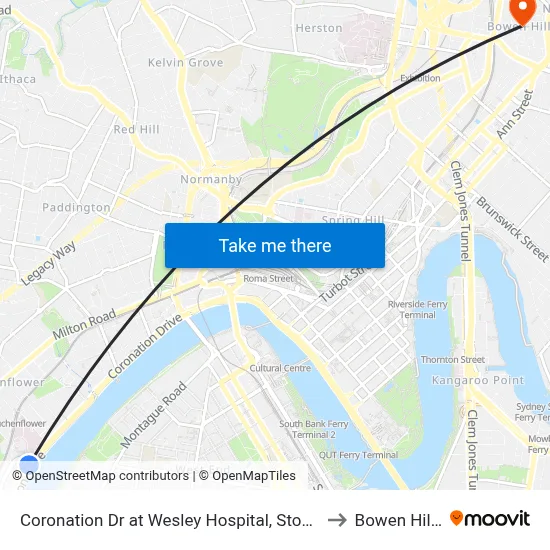 Coronation Dr at Wesley Hospital, Stop 9 to Bowen Hills map
