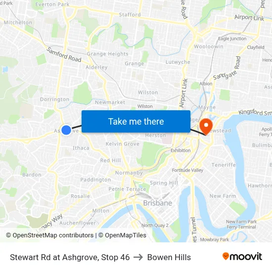 Stewart Rd at Ashgrove, Stop 46 to Bowen Hills map