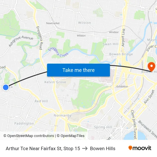 Arthur Tce Near Fairfax St, Stop 15 to Bowen Hills map