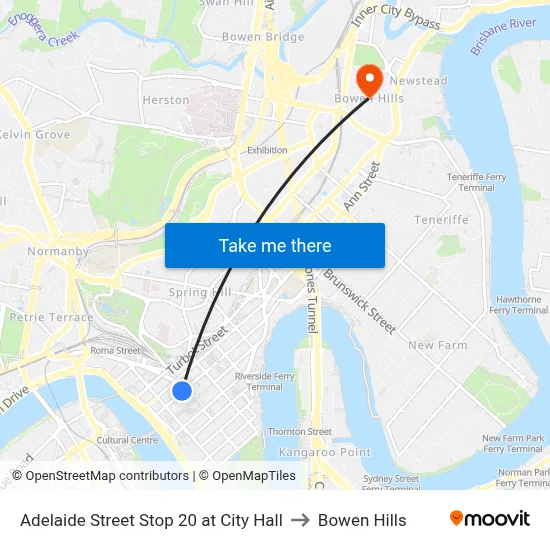 Adelaide Street Stop 20 at City Hall to Bowen Hills map