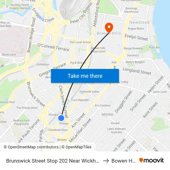 Brunswick Street Stop 202 Near Wickham St to Bowen Hills map