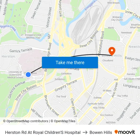 Herston Rd At Royal Children'S Hospital to Bowen Hills map