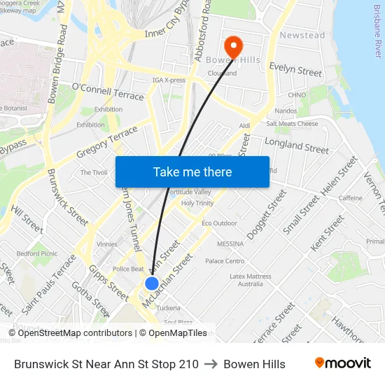 Brunswick St Near Ann St Stop 210 to Bowen Hills map