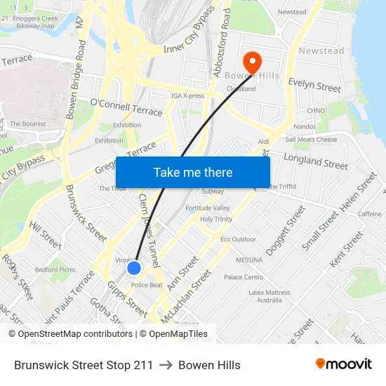 Brunswick Street Stop 211 to Bowen Hills map