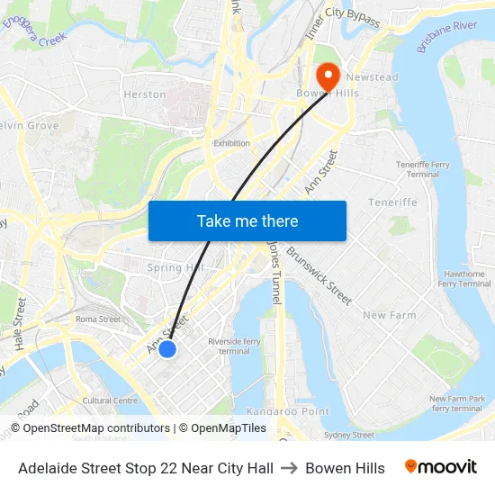 Adelaide Street Stop 22 Near City Hall to Bowen Hills map
