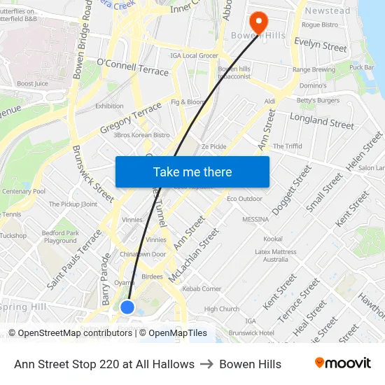 Ann Street Stop 220 at All Hallows to Bowen Hills map