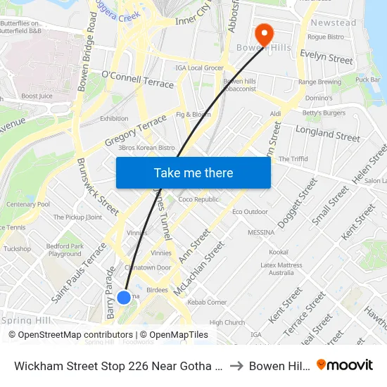 Wickham Street Stop 226 Near Gotha St to Bowen Hills map