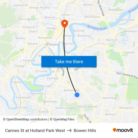 Cannes St at Holland Park West to Bowen Hills map