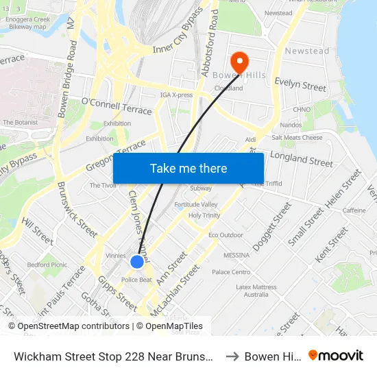 Wickham Street Stop 228 Near Brunswick to Bowen Hills map